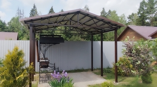 Двускатный навес с профнастилом для зоны с мангалом